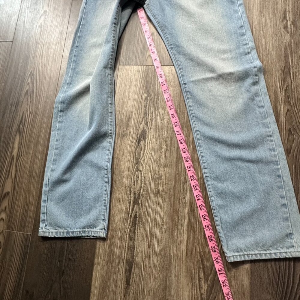 Straight Leg Denim Mens Regular 31x32 Light Blue Wash Zip Classic Minimalist - Picture 6 of 8